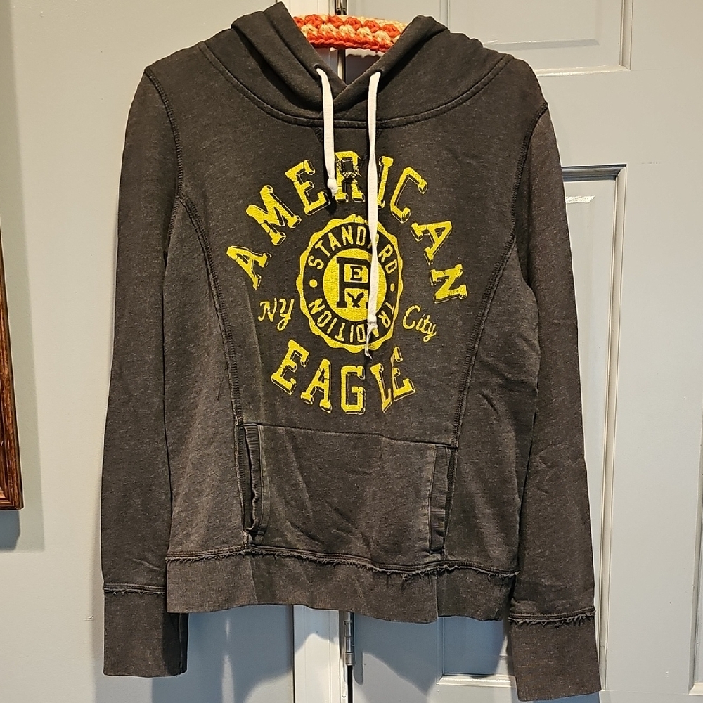 Y2K American Eagle Outfitters Charcoal Hoodie Sweatshirt Men Large Activewear